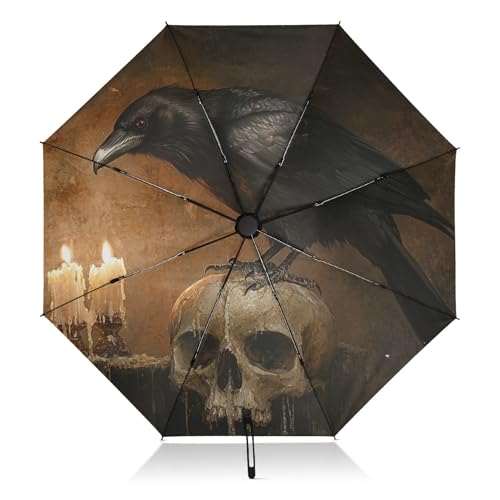 Parapluie automatique coupe-vent avec protection UV UPF 50+ Raven Candle Skull de 46 pouces
