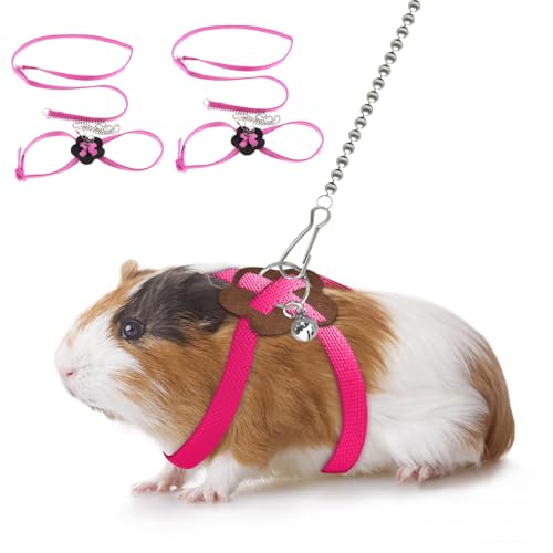 Image of 2 Pack Adjustable Hamster Leash Harness for Harness for Ferret Baby Rabbit Hamster Rat Mouse Leash Lead with Bell (Pink