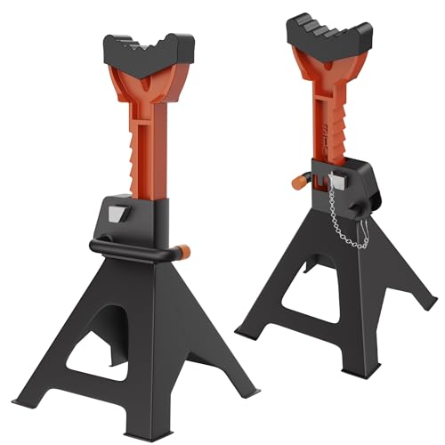 NAIZY 2 caballetes de apoyo 3T con alfombrilla protectora de goma y pasador de seguridad, 28 – 42 cm, altura ajustable, para coche