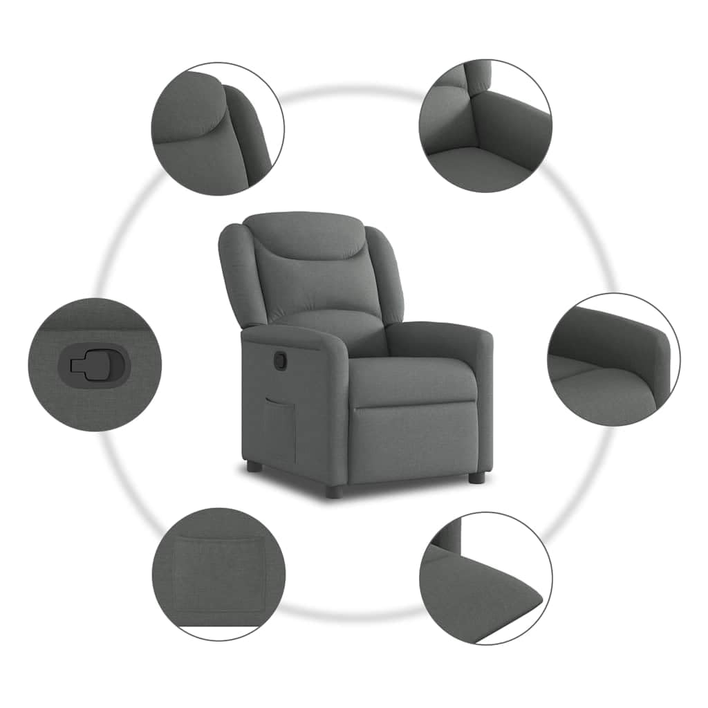 vidaXL Sillón reclinable de Tela Gris Oscuro