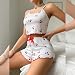 Gatamiau Schlafanzug Damen Kurz Zweiteiliger Pyjama Set Herz-Print Cami Top und Shorts Ärmellos Nachtwäsche Sexy Loungewear (DE/NL/SE/PL, Alphanumerisch, M, Regular, Regular, Weiß-Kirsche)