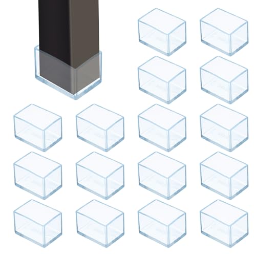 uxcell 16Pcs Chair Leg Floor Protectors, 1.4 x 1 Inch Clear Chair Leg Caps, Rectangular Transparent Furniture Foot Covers Non-Slip Anti-Scratch for Floor, Hardwood, Tile Protection