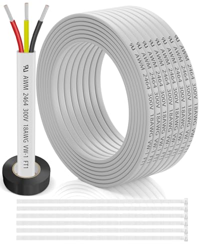 18 Gauge Wire 3 Conductor Electrical Wire 30FT 18 AWG Flat 3 Wire Cable
