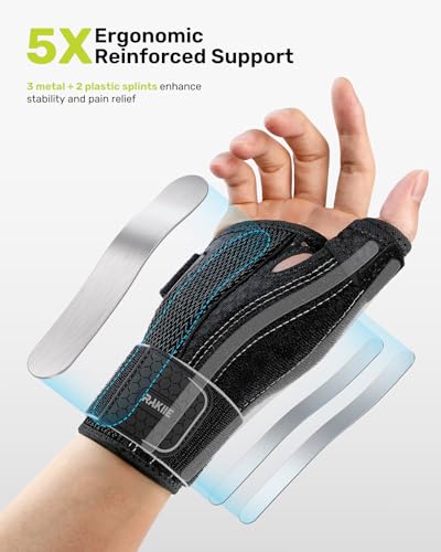 Image of Rakiie Thumb Brace Wrist Support Right Hand S /M Gray | Flexible night splint for carpal tunnel, arthritis pain relief, tendonitis, De Quervain's tenosynovitis