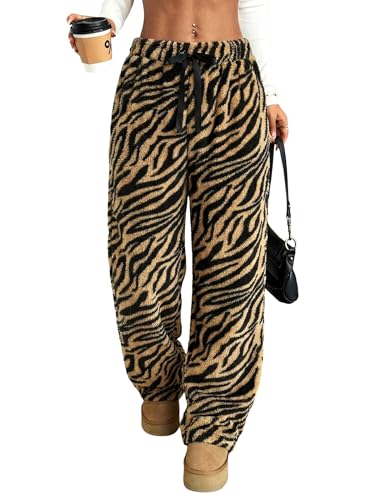 ZAFUL Women's Fuzzy Plush Pajama Pants Drawstring...