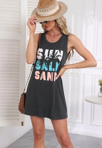Image of Summer Tank Dress for Women Sunset Palm Tree Beach Vacation Cover Up