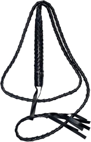 WickedFun® Fouet de taureau long tressé noir pour adultes - Accessoire de déguisement de cowboy Jones Ringmaster avec poignée antidérapante pour entraînement...