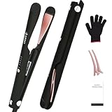 QHDJE Curler and Straightener 2 in 1 - Twist Straightening Curling Iron, Ceramic Coating & 15s Fast Heat, Dual Voltage for Traveling, Glove Include