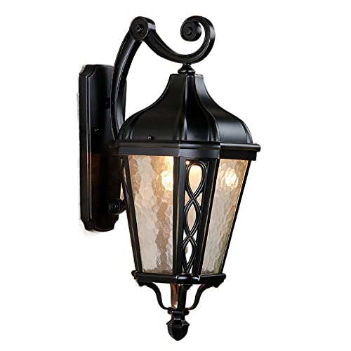 CHUNGYANG Aplique de pared impermeable para exterior de puerta, pantalla de cristal, para jardín, patio, farol de pared, iluminación exterior de aluminio fundido a presión + accesorio de vidrio