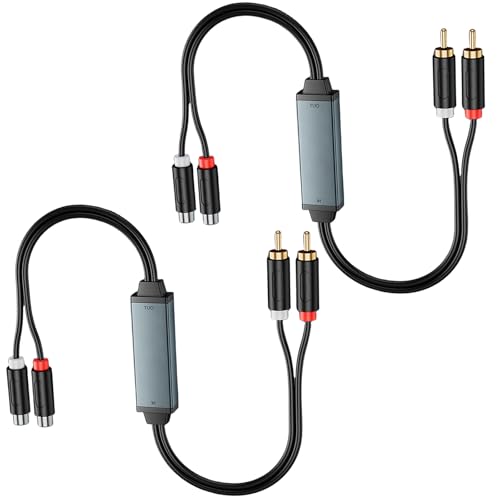 Behogan Lot de 2 filtres antiparasite AV100C - Réduction du bruit RCA - Filtre audio avec câble audio RCA - Isolation du bruit - Pour système stéréo de voiture et maison - Haut-parleur Bluetooth