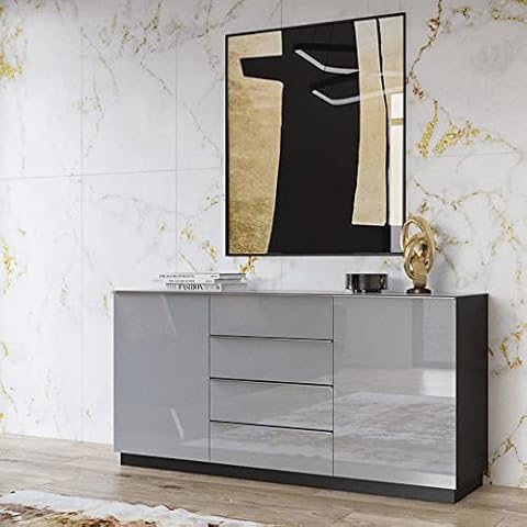 Lomadox Sideboard modern grau mit Glasfronten und Korpus in schwarz Cover