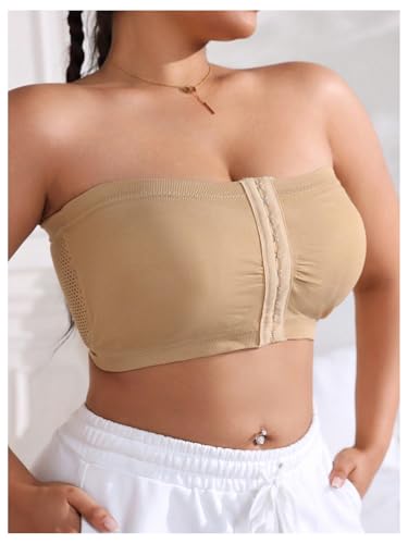 Image of WDIRARA Women's Plus Size Strapless Front Closure Bandeau Bra Seamless Wireless Bralette Tube Top