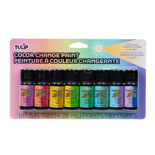 Tulip Color Change Fabric Paint Pack, Sunlight Activated, Works Best on Light Fabrics, Fashion Art Activity, Makes Your Designs Change Color from Indoors to Outdoors, 8 paint bottles