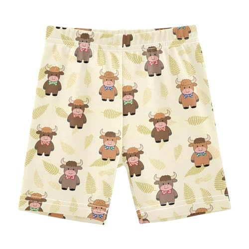 Cute Funny Highland Cattle Pattern Girls Shorts Elastic Waist Sports Shorts Girls Leggings Pants for 4-10 Years