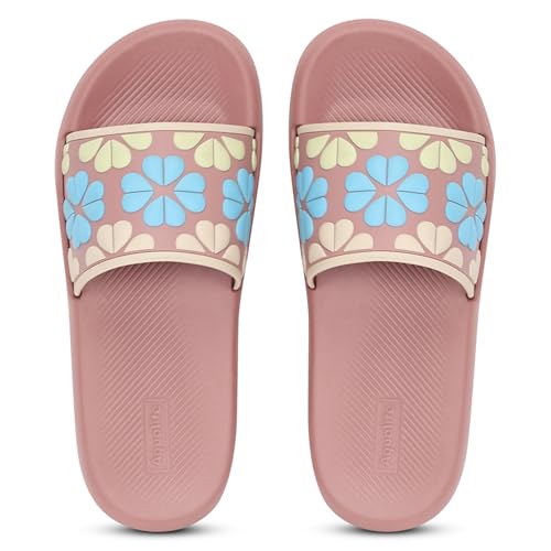 Image of Aqualite Women's Slides Slippers | Slip-On Flat Base Flipflop for Women | Anti-Skid Sole, Lightweight Comfort for Daily Home & Outdoor Wear | Casual Ladies Sandal