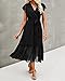 BTFBM Women Summer Bohemian Floral Casual Wrap V Neck Ruffle Cap Sleeveless Belt A-Line Pleated Hem Swing Midi Sun Dress (Swiss Dot Black, l)