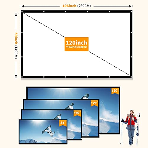 120 Inch Projector Screen, Torabow Movie Projector Screen 16:9 Foldable And Portable Anti-Crease Indoor Outdoor Projection Double Sided Video Projector Screen For Party, Home, Office, Classroom #TOP5