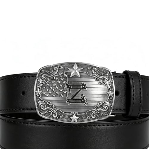 Image of Western Belt Buckle for Men Vintage Cowboy Rodeo Texas Initial Letter ABCDJMR to Z Belt Buckles