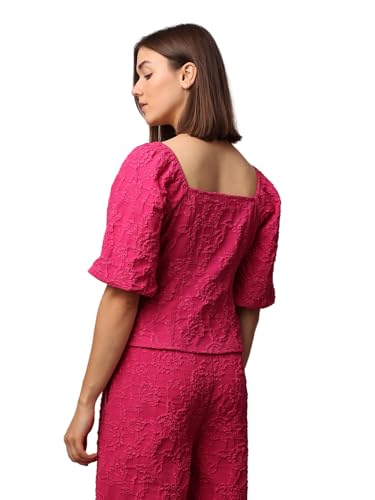 Image of ONLY Women Polyester Regular Fit Jacquard Weave Square Neckline Puff Sleeves Top