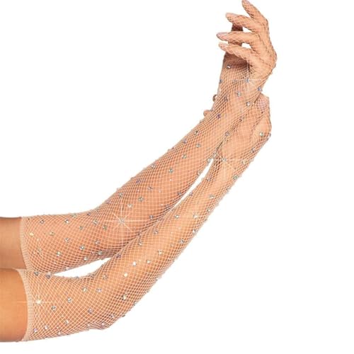 Lange Netzhandschuhe Halloween,Handschuhe mit Strasssteinen Damen,Long Fishnet Gloves mit Funkelnden,Voller Finger Länge Handschuhe,für Halloween Kostümpartys Zubehör...
