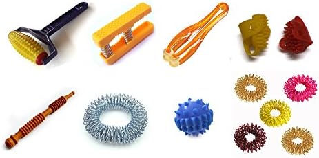 ACS/ACM Acupressure Health 8 in 1 Kit Body Roller, Palm Exerciser, Finger Massager, Sujok Rings, Spring, Ball, Thumb Pad, Bracelet Acupressure (8 in 1) Health Kit Plastic, Metal
