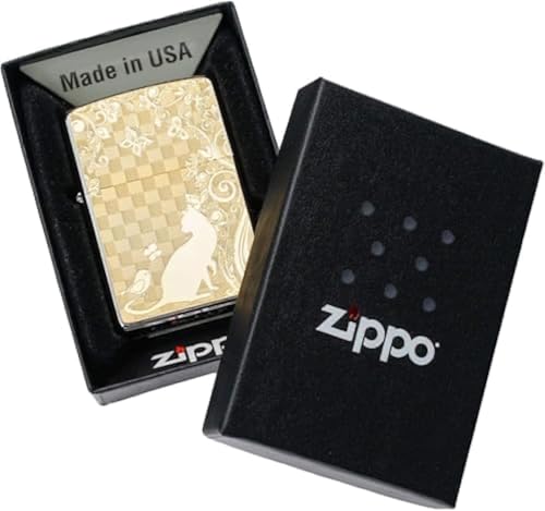 Encendedor Zippo de aceite, diseño gato dorado miniatura 5
