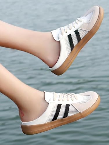 Mlue Sneakers for Women 2025,Women's Contrast Mesh Mlue Lace Up Walking Shoes, Casual Slides Breathable Comfortable Sports Shoes, Female All-Match Round Toe Slip On Sneakers3