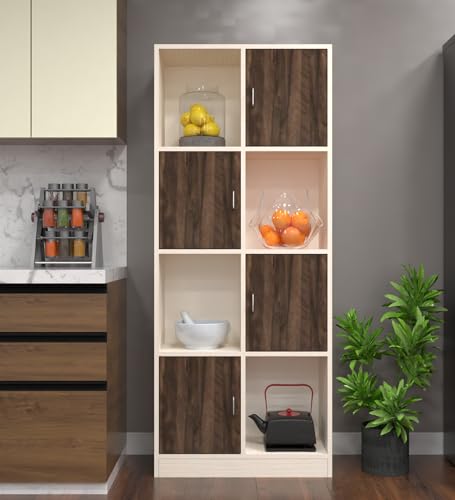 Image of SPECIALITY PANELS 8 Shelf Kitchen Cabinet | Multipurpose Wooden Storage Cupboard with Doors | Semi Open Pantry Organizer | Tall Space Saving Storage Unit for Kitchen Living Room Home | Display Rack