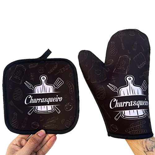 Kit Luva Térmica Churrasqueiro Cozinha Criativa cor:Marrom