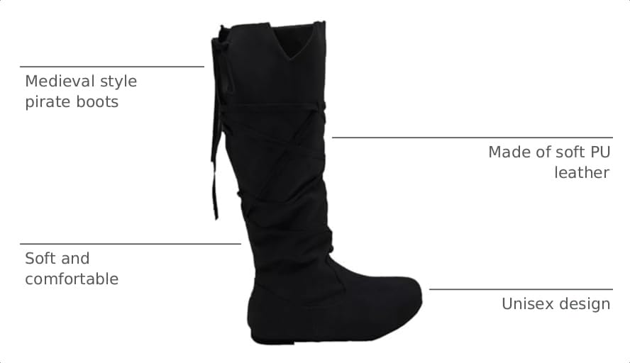Image of Unisex Renaissance Boots Men's Medieval Cosplay Boots Women Halloween Vintage Stage Pirate Viking Tied Boots Shoes