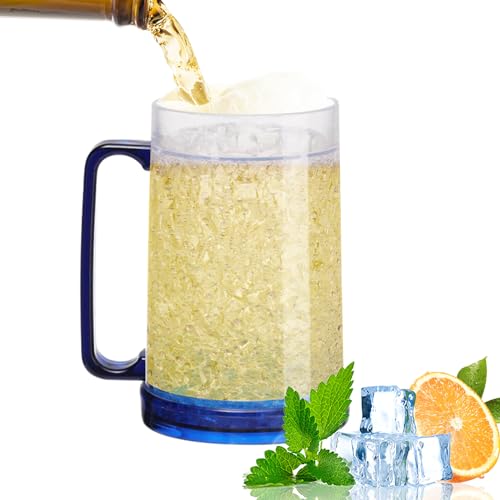Jarra de Cerveza Congelador, Darryy Taza de Cerveza para Congelar, Jarra de Cerveza Plastico, Vaso Doble Pared Cerveza, Vaso Frio para Cerveza, para Mantener las Bebidas Frescas (Azul)