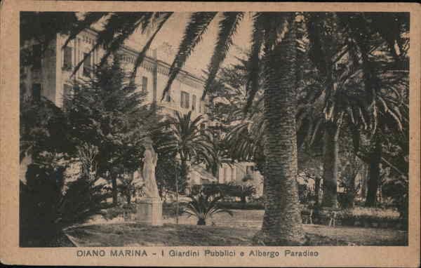 Diano Marina - I Giardini Pubblici e Albergo Paradiso Diano Marina, Italy Original Antique Postcard
