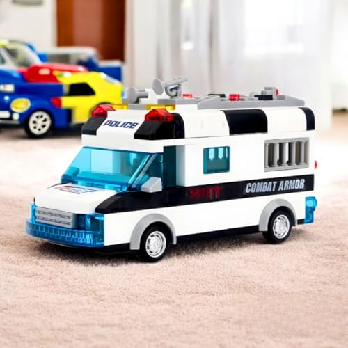 Brinquedo de Montar Carro de Polícia, 77 Peças com Luz, Som