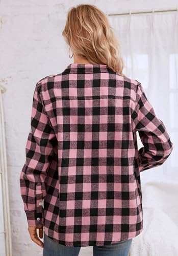 Image of SANGTREE Women and Girls Long Sleeve Flannel Casual Button Down Plaid Shirt