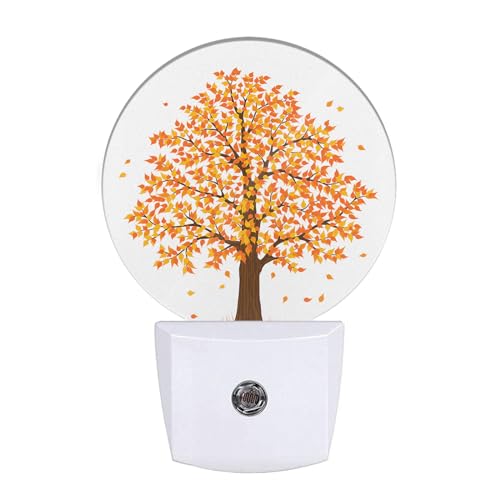 Image of EKOBLA Maple Tree Night Light, Fall Orange and Yellow Leaf Night Lights Plug Into Wall with Auto Sensor for Home Indoor Decor