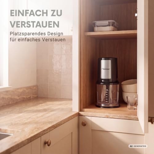 Foto von Bestron elektrischer Multi-Zerkleinerer, Universalzerkleinerer mit zwei Schneidemessern & 500ml Kapazität, große Pulstaste, 400 Watt, AKC200, Farbe: Schwarz / Silber