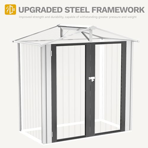 Image of DWVO 6x4ft Outdoor Storage Shed, Lockable Metal Tool Storage Sheds, Waterproof Garden Sheds with Vents for Backyard, Patio, Garage, Lawn, White