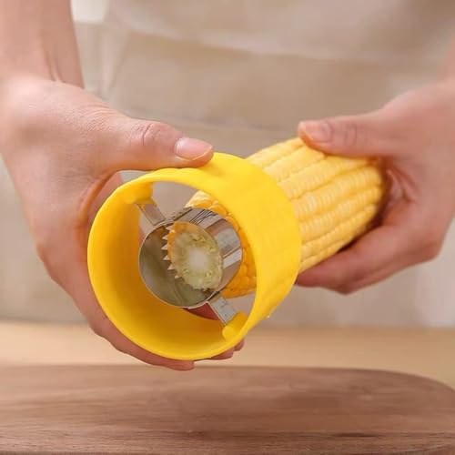 Image of Corn Cutter with 2 Masala Spoons, Manual Portable Mini Circular Corn Cob Stripper Peeler, Stripping Kernels Remover with Stainless Steel Blades and Hand Protector(Multicolor) Made in India