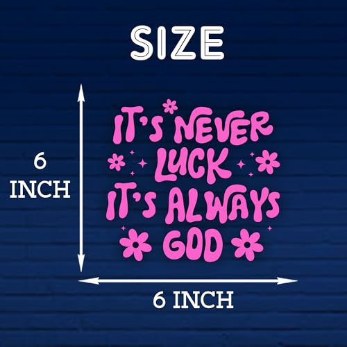 Image of It's Never Luck It's Always God Car Decals Pink Flower Christian Jesus Religious Car Window Accessories Affirmations Vinyl Waterproof 6 Inches Bumper Decal Gifts for Mom Dad Friend Coworker