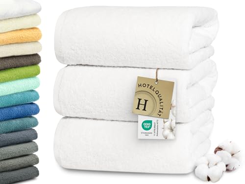 ZOLLNER 3er Set Duschtücher in 70x140 cm - besonders weiche und saugstarke Handtücher in weiß - mit praktischem Aufhänger - waschbar bis 95°C - Baumwolle - Hotelqualität