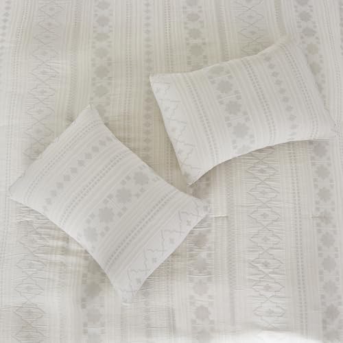 Image of Modern Threads Marcy Ivory Jacquard Comforter Set - 5 Piece Sandstone-Inspired Bedding with Decorative Pillows & Shams, Elegant Soft Textured Bed Set for All Seasons, King