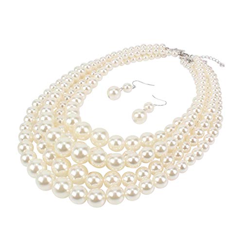 KOSMOS-LI Large Multi Layer Faux Pearl Strand Costume Jewelry Sets For Women4