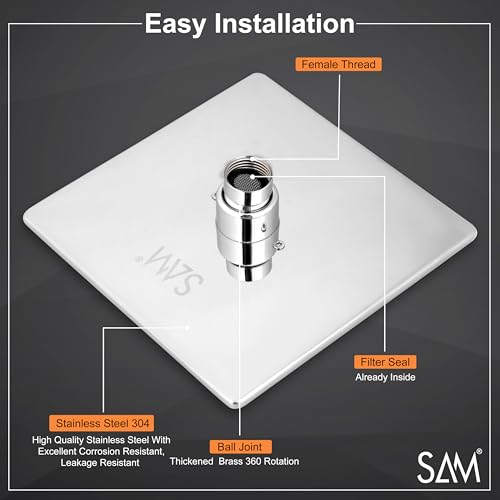 Image of SAM Shower Slim High Pressure Rainfall Showerhead Without Arm for bathroom (Soft Square, 6 * 6)