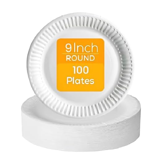 PRISTINE ENTERPRISE White Paper Disposable Plates Pack of 100 Large 23cm 9Inch, 100% Natural and Recyclable Ideal for Birthday, Anniversary, BBQs, Picnics, Parties Suitable for Hot & Cold Food