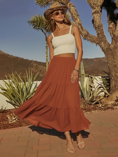 Magritta Tiered Maxi Skirt Summer Pleated High Waisted with Pockets Caramel Medium — view 5