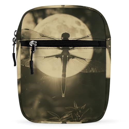 Personalized Small Crossbody Bag Water Resistant Messenger Bags Mini Dragonfly And Moon Printing SlingBag For Men Women