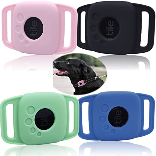 Silicone Case for Tile Mate 2022 for Dog, Protective Cover Sleeve for tilemate Finder for cat pet Collar Necklace Dropper, Secure Holder for Kids Schoolbag (Black,Green,Pink,Blue,4Pack)