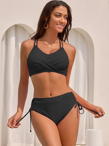 ZAFUL Women's High Waisted Bikini Sets Two Piece Swimsuit Twist Front Bathing Suit 2025 Drawstring Swimwear2