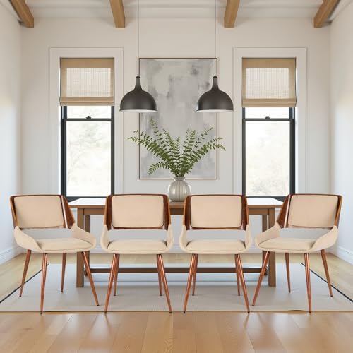 Armen Living Panda Mid-Century Dining Chair in Walnut Finish and Brown Fabric - Set of 4 - Thumbnail 4