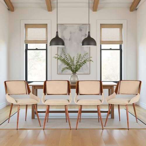 Image of Armen Living Panda Mid-Century Dining Chair in Walnut Finish and Brown Fabric - Set of 4